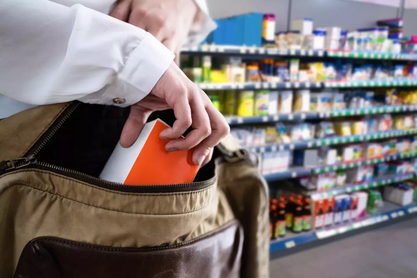 Man shoplifting a container